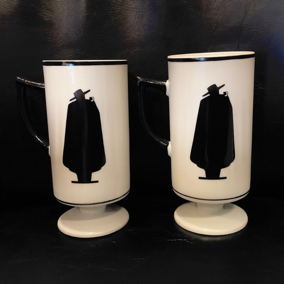 Vintage Capa Negra Espresso Coffee Cup Porcelain Pedestal With Zorro Set of 2 - Picture 2 of 9